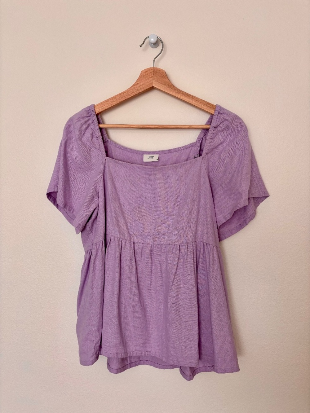 Adorable, Lavender Square-Neck Peplum Tunic with Flutter Sleeves, Medium